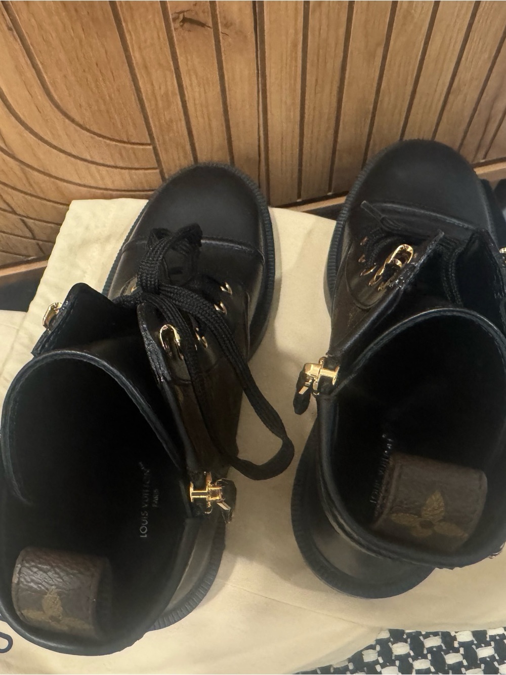 Louis Vuitton Black & Brown Monogram Lace-Up Combat Boots - Women's - Picture 8 of 12